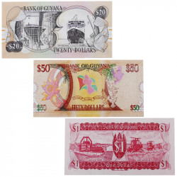 Guyane 3 billets de banque neufs.