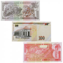 Honduras 3 billets de banque neufs.