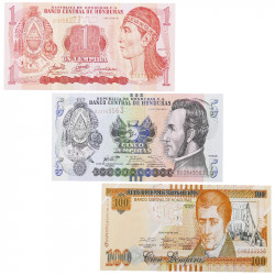 Honduras 3 billets de banque neufs.