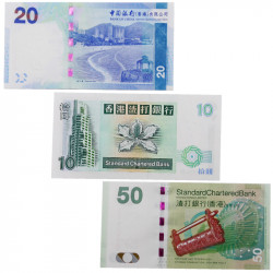Hong Kong 3 billets de banque neufs.
