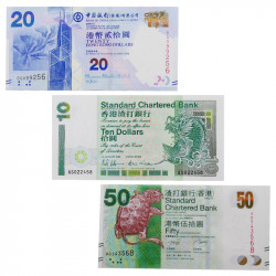 Hong Kong 3 billets de banque neufs.