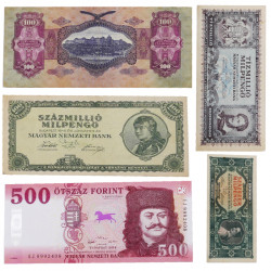 Hongrie 5 billets de banque anciens.
