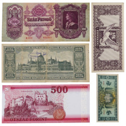 Hongrie 5 billets de banque anciens.