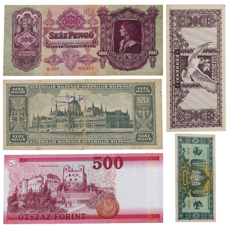Hongrie 5 billets de banque anciens.