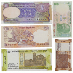 Inde 5 billets de banque neufs.