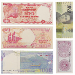 Indonésie 5 billets de banque neufs.