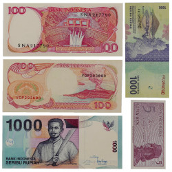 Indonésie 5 billets de banque neufs.