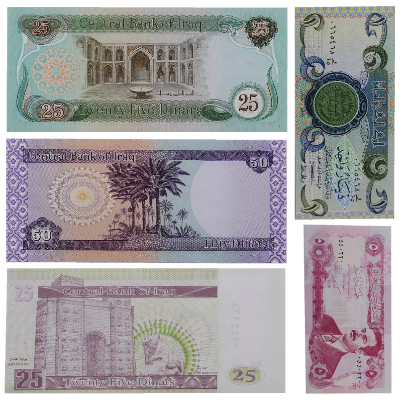 Irak 5 billets de banque neufs.
