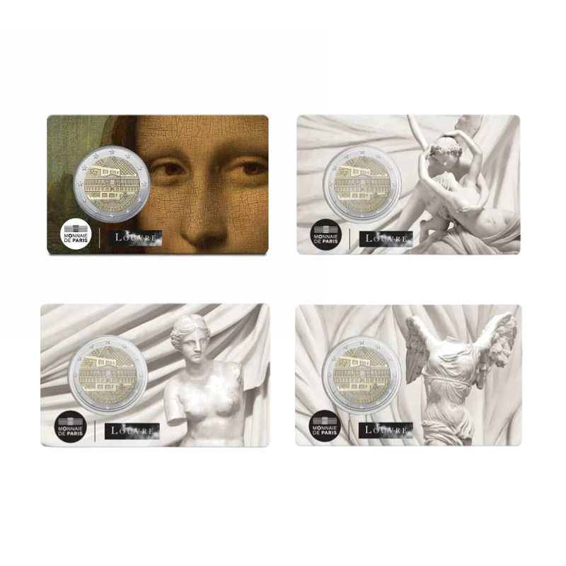 Série de 4 coincards 2 euros BU France 2025 Musée du Louvre.
