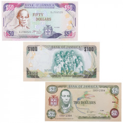 Jamaïque 3 billets de banque neufs.