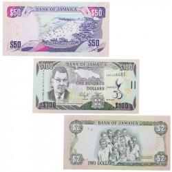 Jamaïque 3 billets de banque neufs.