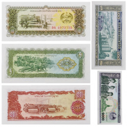 Laos 5 billets de banque neufs.