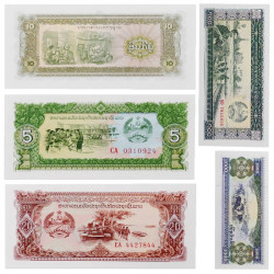Laos 5 billets de banque neufs.