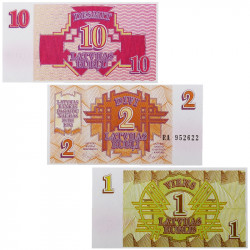 Lettonie 3 billets de banque neufs.