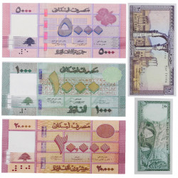 Liban 5 billets de banque neufs.