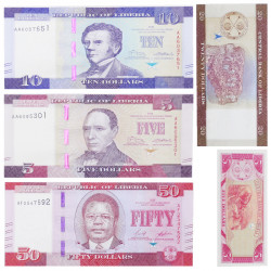 Libéria 5 billets de banque neufs.