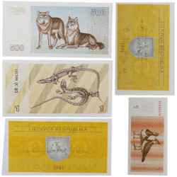 Lituanie 5 billets de banque neufs.