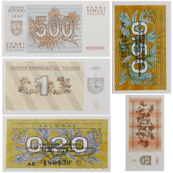 Lituanie 5 billets de banque neufs.
