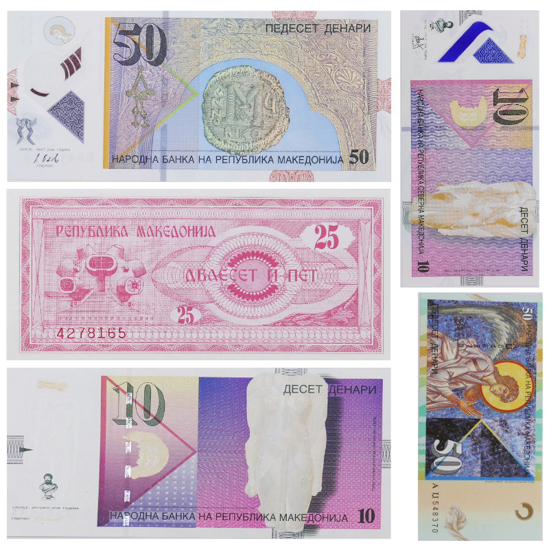 Macédoine 5 billets de banque neufs.
