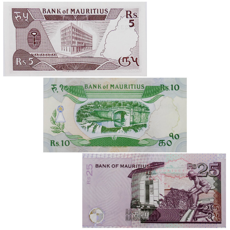 Maurice 3 billets de banque neufs.