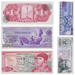 Mexique 5 billets de banque neufs.