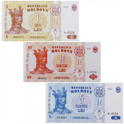 Moldavie 3 billets de banque neufs.