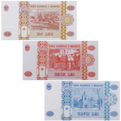 Moldavie 3 billets de banque neufs.