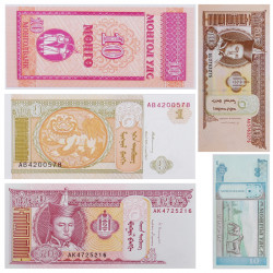 Mongolie 5 billets de banque neufs.