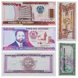 Mozambique 5 billets de banque neufs.