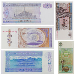Myanmar 5 billets de banque neufs.