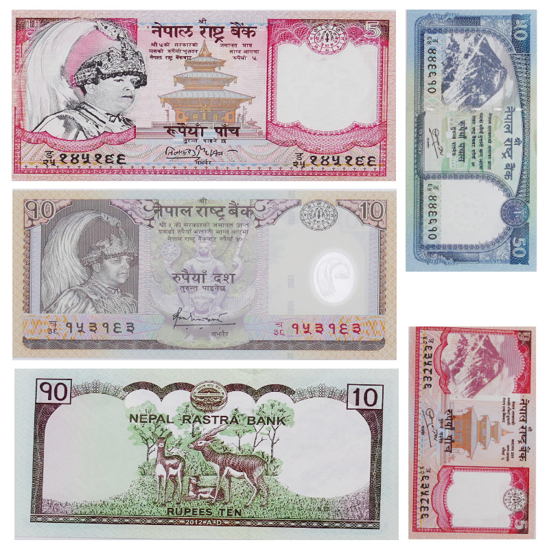 Népal 5 billets de banque neufs.