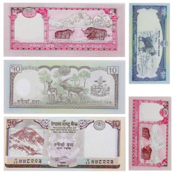 Népal 5 billets de banque neufs.