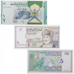Oman 3 billets de banque neufs.