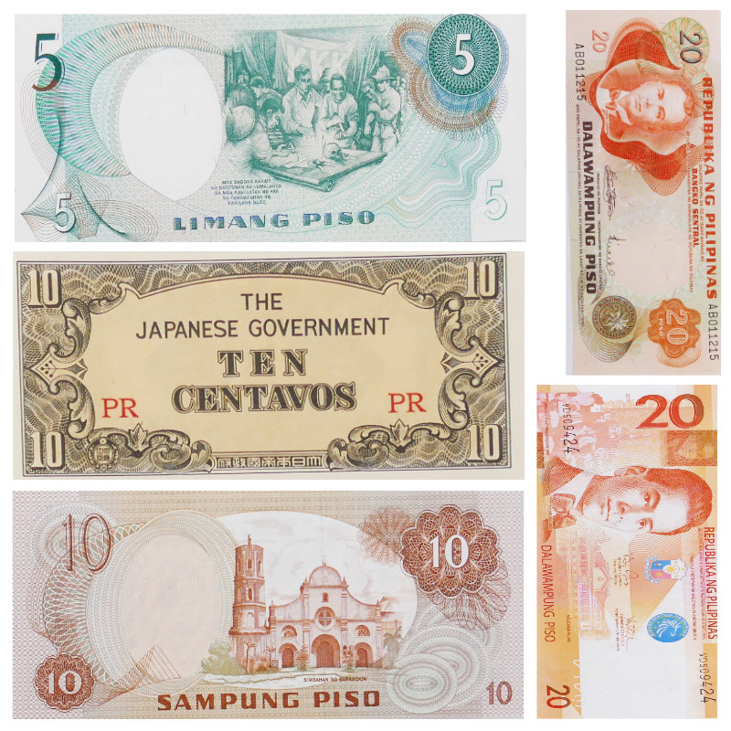 Philippines 5 billets de banque neufs.