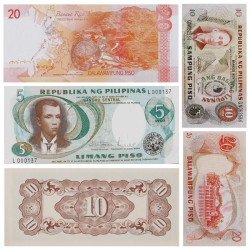 Philippines 5 billets de banque neufs.
