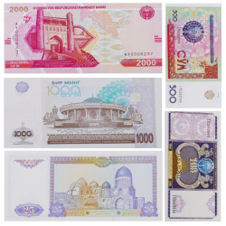 Ouzbékistan 5 billets de banque neufs.