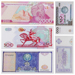 Ouzbékistan 5 billets de banque neufs.