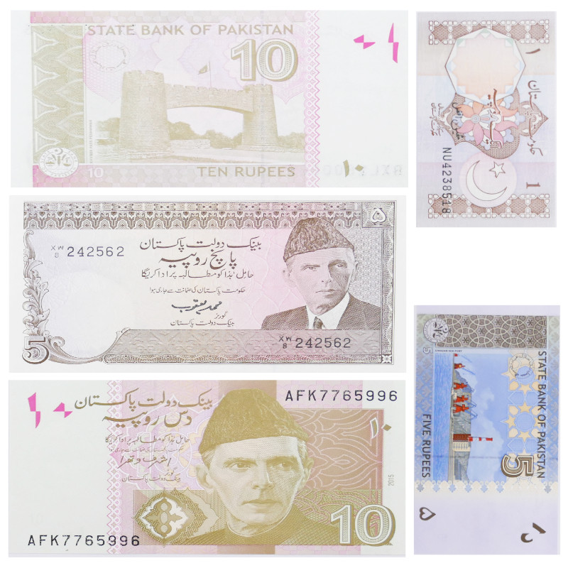 Pakistan 5 billets de banque neufs.