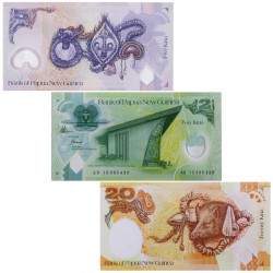 Papouasie Nouvelle Guinée 3 billets de banque neufs.