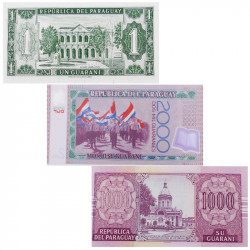 Paraguay 3 billets de banque neufs.