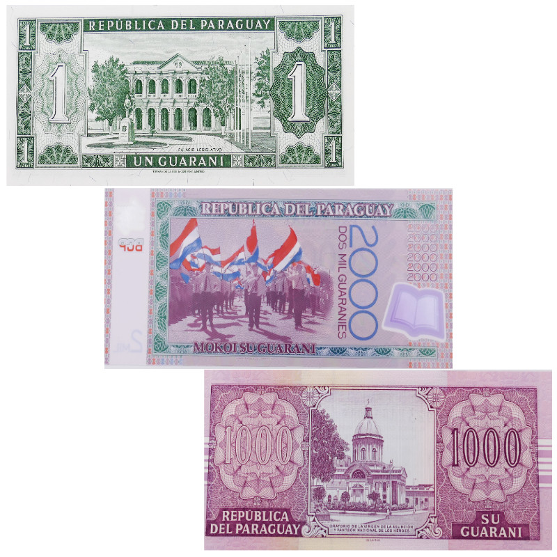 Paraguay 3 billets de banque neufs.