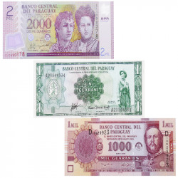Paraguay 3 billets de banque neufs.
