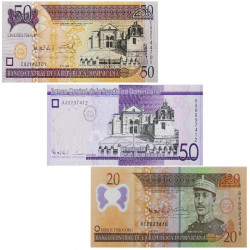 République Dominicaine 3 billets de banque neufs.