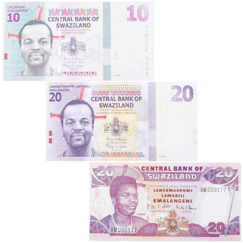 Swaziland 3 billets de banque neufs.