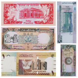 Soudan 5 billets de banque neufs.