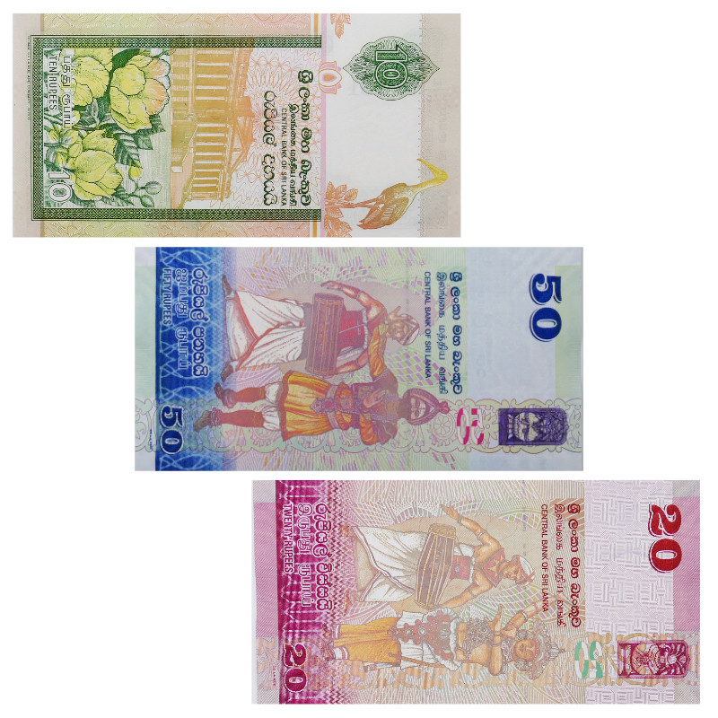 Sri Lanka 3 billets de banque neufs.
