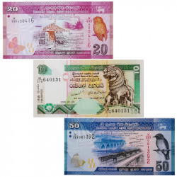 Sri Lanka 3 billets de banque neufs.