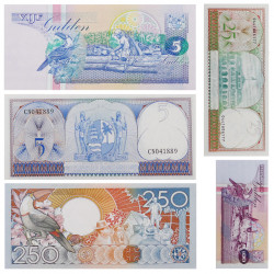 Suriname 5 billets de banque neufs.