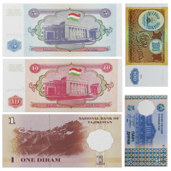 Tadjikistan 5 billets de banque neufs.