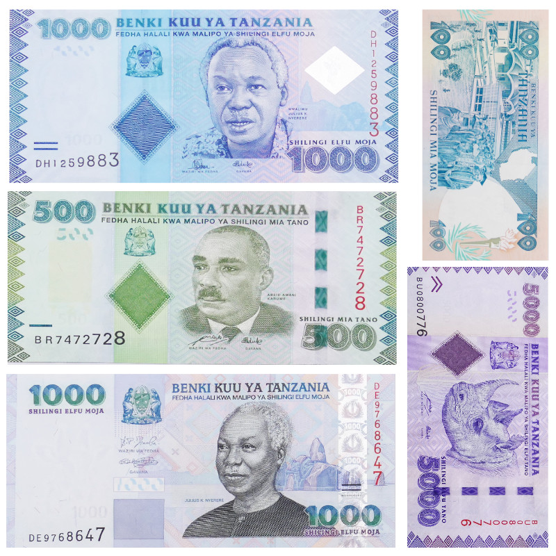 Tanzanie 5 billets de banque neufs.
